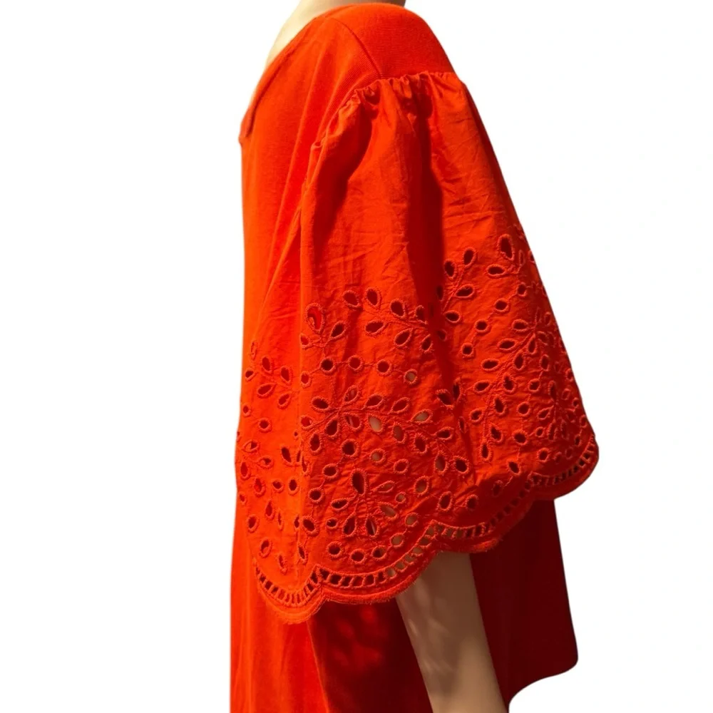 PHILOSOPHY Vibrant Eyelet Sleeve Crew Neck Blouse Poppy Orange NWT 3X - Picture 4 of 17